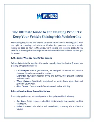 The Ultimate Guide to Car Cleaning Product Keep Your Vehicle Shining with Weinber Inc