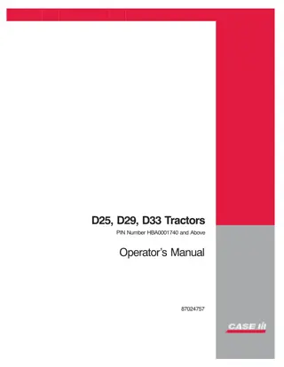 Case IH D25 D29 D33 Tractors (Pin Number.HBA0001740 and above) Operator’s Manual Instant Download (Publication No.87024757)