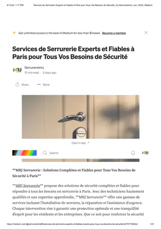 Services de Serrurerie Experts et Fiables à Paris pour Tous Vos Besoins de Sécurité _ by Serrureriemrj _ Jun, 2024 _ Medium