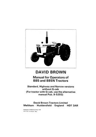 Case IH David Brown 885 and 885N Tractors Operator’s Manual Instant Download (Publication No.9-5206)