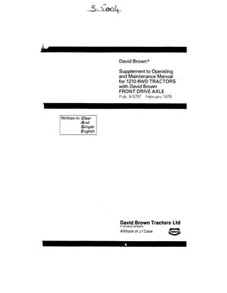 Case IH David Brown 1210 4WD Tractors with David Brown Front Drive Axle Supplement Operator’s Manual Instant Download (Publication No.9-5797)
