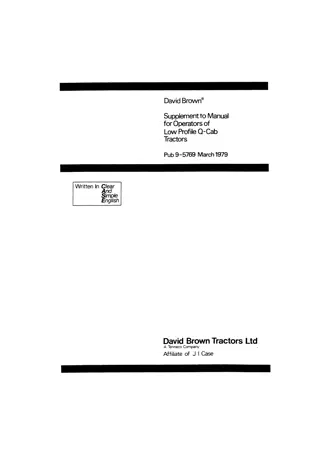 Case IH David Brown Low Profile Q-Cab Tractors Supplement Operator’s Manual Instant Download (Publication No.9-5769)