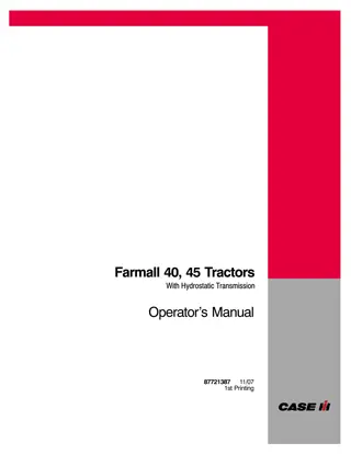 Case IH Farmall 40 45 Tractors With Hydrostatic Transmission Operator’s Manual Instant Download (Publication No.87721387)