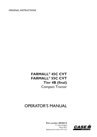 Case IH Farmall 45C CVT Farmall 55C CVT Tier4B (final) Compact Tractor Operator’s Manual Instant Download (Publication No.48028215)