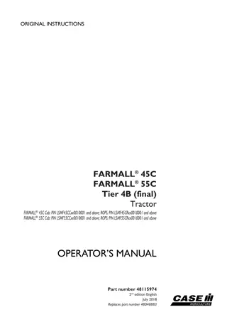 Case IH Farmall 45C Farmall 55C Tier4B (final) Tractor Operator’s Manual Instant Download (Publication No.48115974)