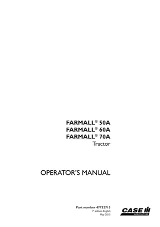 Case IH Farmall 50A Farmall 60A Farmall 70A Tractor Operator’s Manual Instant Download (Publication No.47752713)