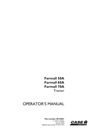 Case IH Farmall 50A Farmall 60A Farmall 70A Tractor Operator’s Manual Instant Download (Publication No.48134691)