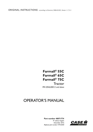 Case IH Farmall 55C Farmall 65C Farmall 75C Tractor (Pin.ZDAL00012 and above) Operator’s Manual Instant Download (Publication No.48071774)