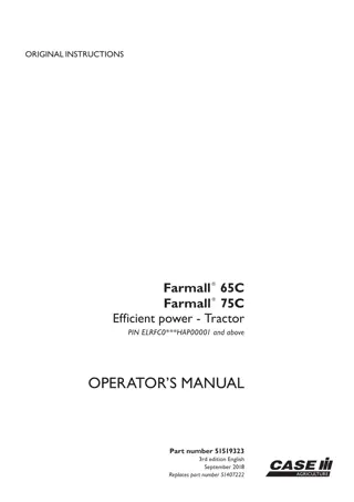 Case IH Farmall 65C Farmall 75C Efficient Power Tractor (Pin.ELRFCOHAP00001 and above) Operator’s Manual Instant Download (Publication No.51519323)