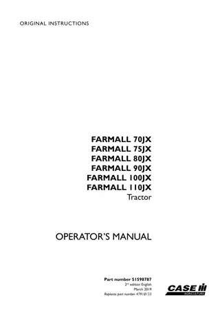 Case IH Farmall 70JX Farmall 75JX Farmall 80JX Farmall 90JX Farmall 100JX Farmall 110JX Tractor Operator’s Manual Instant Download (Publication No.51598787)