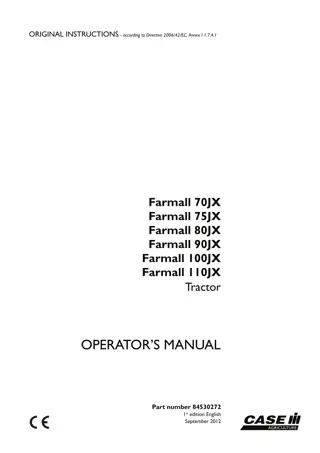 Case IH Farmall 70JX Farmall 75JX Farmall 80JX Farmall 90JX Farmall 100JX Farmall 110JX Tractors Operator’s Manual Instant Download (Publication No.84530272)