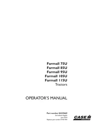 Case IH Farmall 75U Farmall 85U Farmall 95U Farmall 105U Farmall 115U Tractors Operator’s Manual Instant Download (Publication No.84339669)