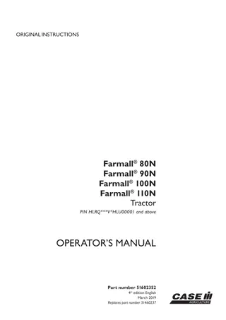 Case IH Farmall 80N Farmall 90N Farmall 100N Farmall 110N Tractor (Pin.HLRQVHLU00001 and above) Operator’s Manual Instant Download (Publication No.51602352)