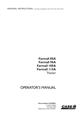 Case IH Farmall 85A Farmall 95A Farmall 105A Farmall 115A Tractor Operator’s Manual Instant Download (Publication No.51559261)