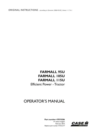 Case IH Farmall 95U Farmall 105U Farmall 115U Efficient Power Tractor Operator’s Manual Instant Download (Publication No.47874286)