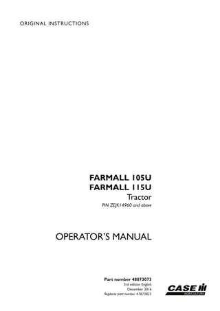 Case IH Farmall 105U Farmall 115U Tractor (Pin.ZEJK14960 and above) Operator’s Manual Instant Download (Publication No.48073073)