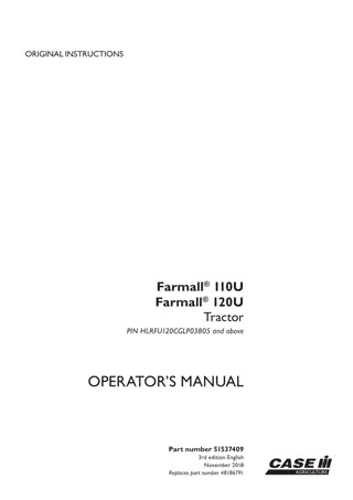 Case IH Farmall 110U Farmall 120U Tractor (Pin.HLRFUI20CGLP03805 and above) Operator’s Manual Instant Download (Publication No.51537409)