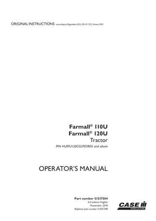 Case IH Farmall 110U Farmall 120U Tractor (Pin.HLRFUI20CGLP03805 and above) Operator’s Manual Instant Download (Publication No.51537504)