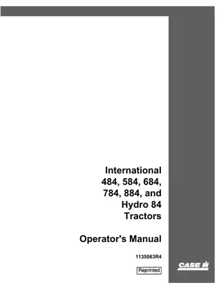 Case IH International 484 584 684 784 884 and Hydro 84 Tractors Operator’s Manual Instant Download (Publication No.1135063R4)