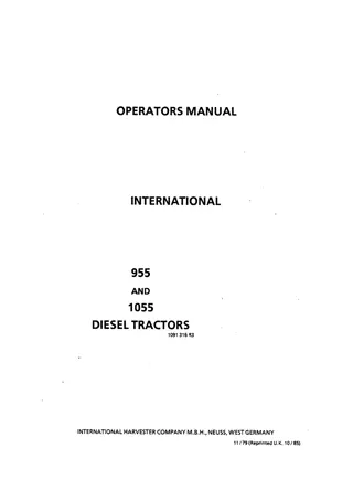 Case IH International 955 and 1055 Diesel Tractors Operator’s Manual Instant Download (Publication No.1091316R3)