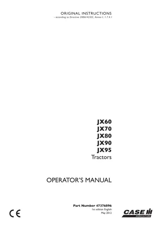 Case IH JX60 JX70 JX80 JX90 JX95 Tractors Operator’s Manual Instant Download (Publication No.47376896)