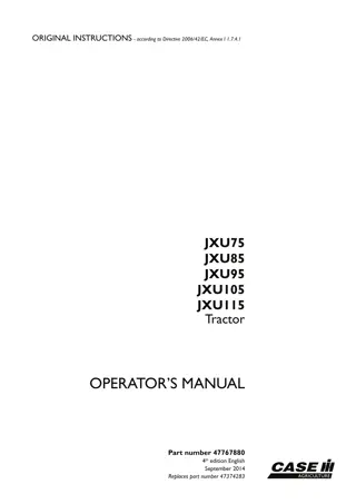 Case IH JXU75 JXU85 JXU95 JXU105 JXU115 Tractor Operator’s Manual Instant Download (Publication No.47767880)