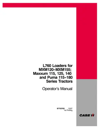 Case IH L760 Loaders for MXM120-MXM155 Maxxum 115 125 140 and Puma 115-180 Series Tractors Operator’s Manual Instant Download (Publication No.87753763)