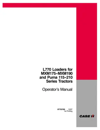 Case IH L770 Loaders for MXM175-MXM190 and Puma 115-210 Series Tractors Operator’s Manual Instant Download (Publication No.87753765)