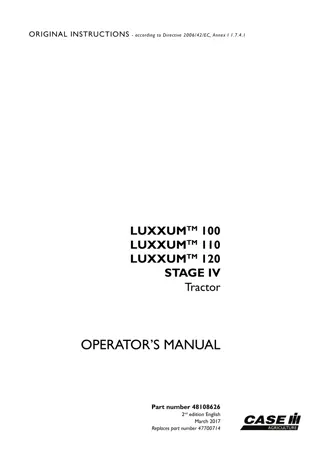 Case IH LUXXUM™ 100 LUXXUM™ 110 LUXXUM™ 120 Stage IV Tractor Operator’s Manual Instant Download (Publication No.48108626)