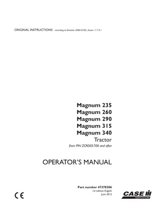 Case IH Magnum 235 Magnum 260 Magnum 290 Magnum 315 Magnum 340 Tractors (Pin.ZCRD05700 and after) Operator’s Manual Instant Download (Publication No.47378306)
