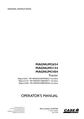 Case IH Magnum 2654 Magnum 3154 Magnum 3404 Tractor Operator’s Manual Instant Download (Publication No.51437336)