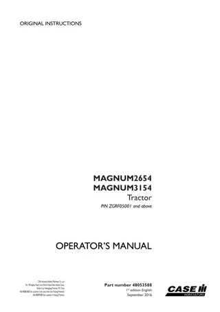 Case IH MAGNUM 2654 MAGNUM 3154 Tractor (Pin.ZGRF05001 and above) Operator’s Manual Instant Download (Publication No.48053588)