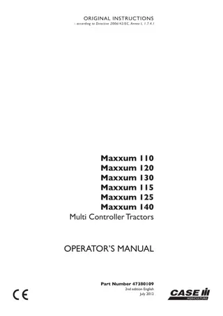 Case IH Maxxum 110 Maxxum 120 Maxxum 130 Maxxum 115 Maxxum 125 Maxxum 140 Multi Controller Tractors Operator’s Manual Instant Download (Publication No.47380109)