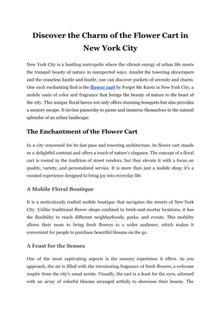 Discover the Charm of Our Flower Cart in New York City