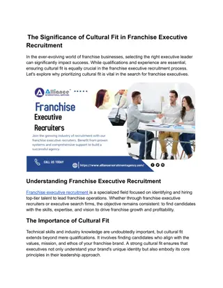 The Significance of Cultural Fit in Franchise Executive Recruitment