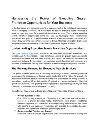 Harnessing the Power of Executive Search Franchise Opportunities for Your Business