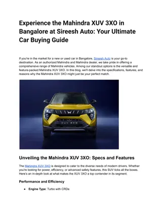 Experience the Mahindra XUV 3XO in Bangalore at Sireesh Auto_ Your Ultimate Car Buying Guide