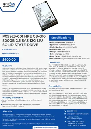P09923-001 HPE G8-G10 800GB 2.5 SAS 12G MU SOLID STATE DRIVE