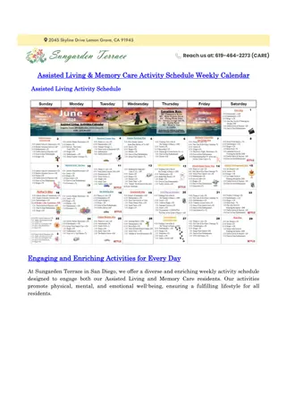 Assisted Living & Memory Care activity schedule weekly calendar
