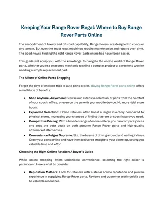 Keeping Your Range Rover Regal : Where to Buy Land Rover Parts