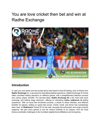 You are love cricket then bet and win at Radhe Exchange