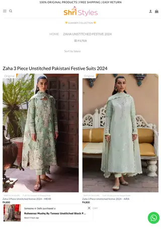 Zaha 3 Piece Unstitched Pakistani festive suits 2024 - Shristyles