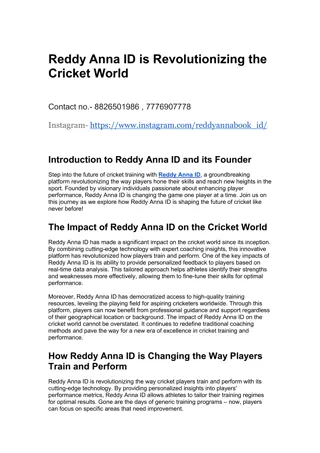 Reddy Anna ID is Revolutionizing the Cricket World.