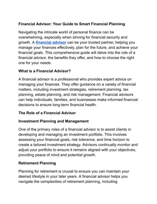 Financial Advisor_ Your Guide to Smart Financial Planning