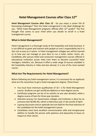 Hotel Management Courses after Class 12th