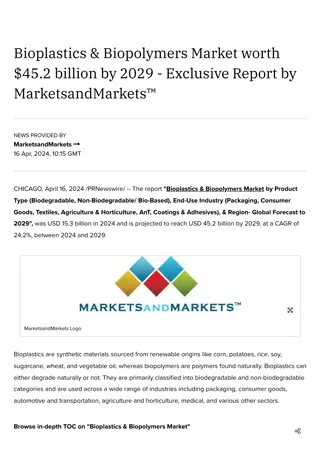 Bioplastics & Biopolymers Market worth $45.2 billion by 2029 - Exclusive Report by MarketsandMarkets™