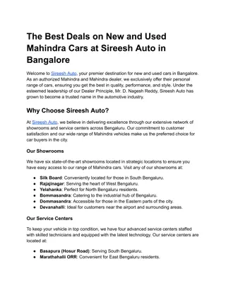 The Best Deals on New and Used Mahindra Cars at Sireesh Auto in Bangalore