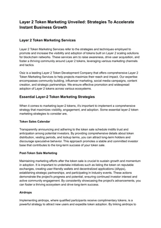 Layer 2 Token Marketing Services