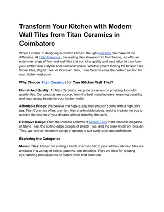 Transform Your Kitchen with Modern Wall Tiles from Titan Ceramics in Coimbatore