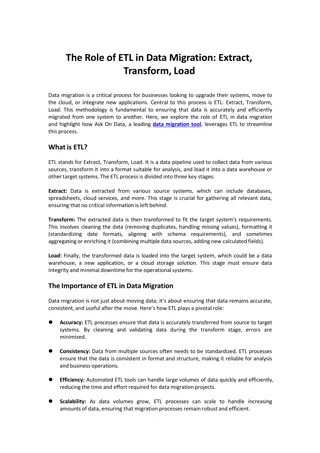 Understand Role of ETL in Data Migration Extract, Transform, Load